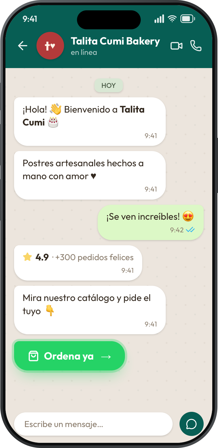 Chat de WhatsApp con Talita Cumi Bakery